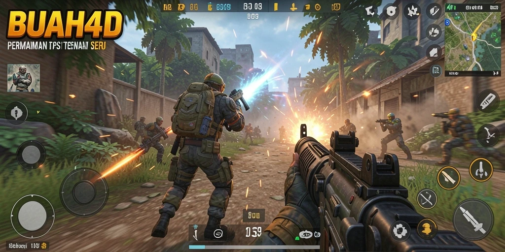Tampilan gameplay menegangkan dari BUAH4D yang menampilkan aksi TPS.