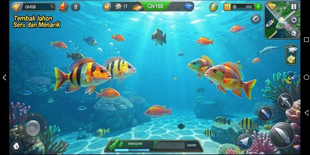 Tampilan gameplay GN168 yang mendebarkan dalam aksi tembak ikan.