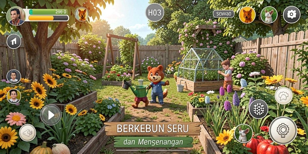 Skrinsut gameplay H03 menampilkan keindahan kebun yang dikelola dengan baik.