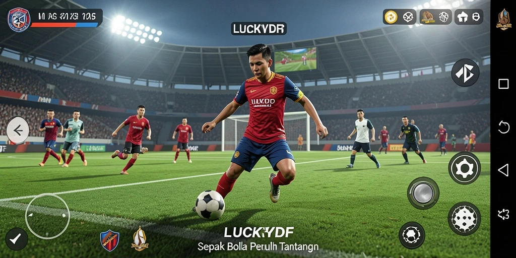 Tampilan gameplay menarik LUCKYDF dengan aksi sepak bola yang mendebarkan.