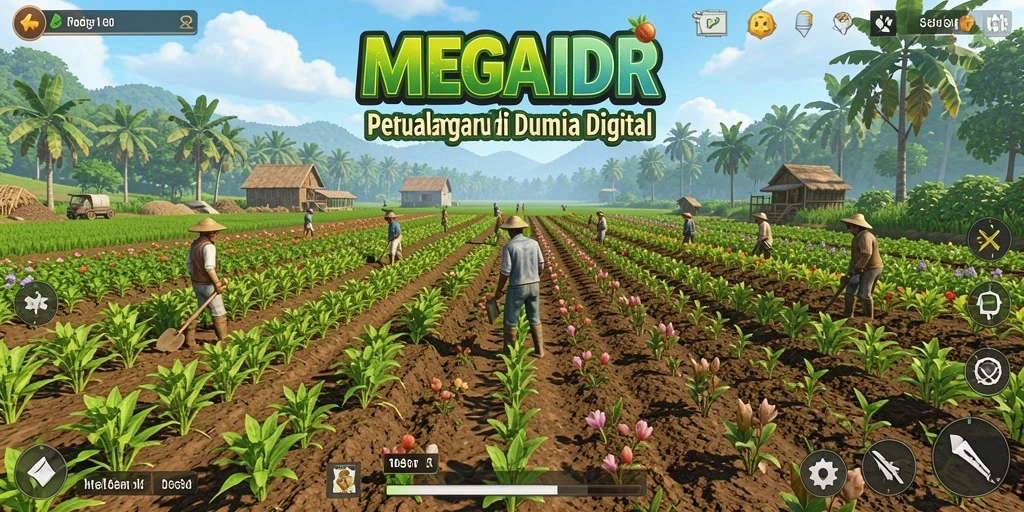 Tampilan gameplay <strong>MEGAIDR</strong> yang menggambarkan suasana pertanian yang menyenangkan.