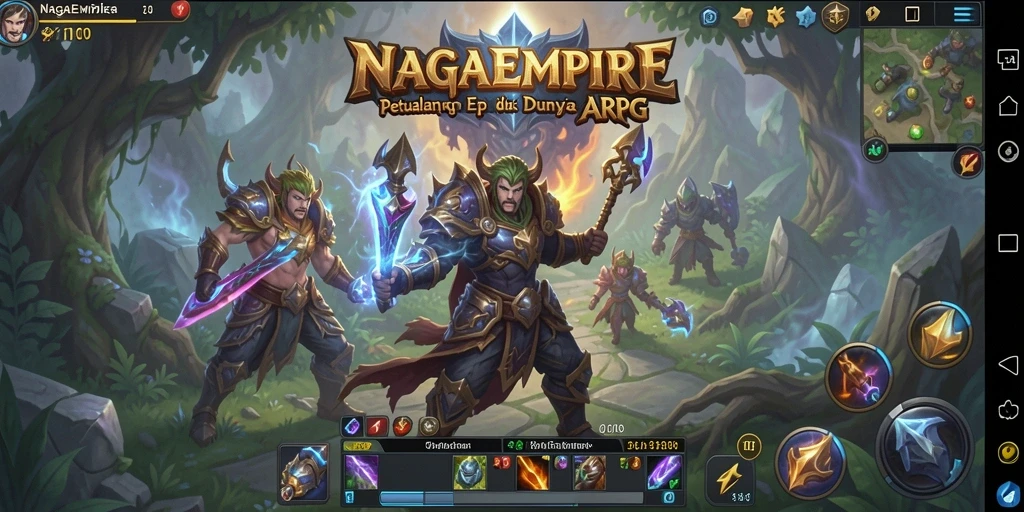 Gameplay NAGAEMPIRE menampilkan pertarungan seru dalam dunia fantastis.