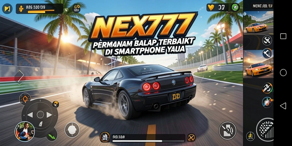 Screenshot NEX777 menampilkan aksi balap mendebarkan di trek yang menantang.