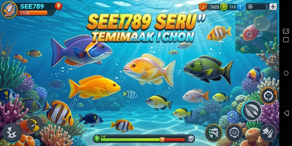 Screenshot gameplay SEE789 menampilkan aksi menangkap ikan yang seru.
