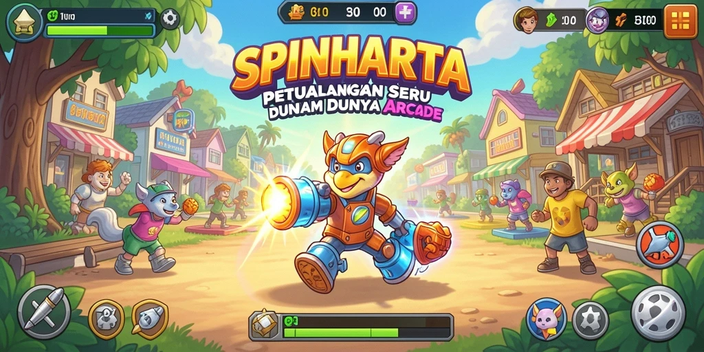 Tampilkan gameplay SPINHARTA yang seru dan penuh warna.